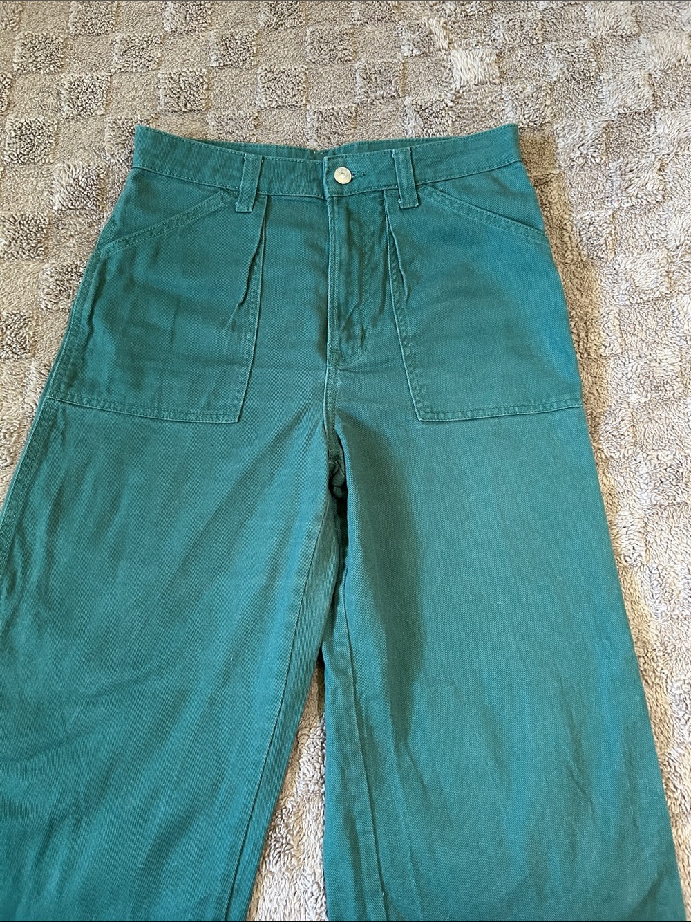 H&M High Rise Wide Leg Utility Pants Green Size 6 Cotton